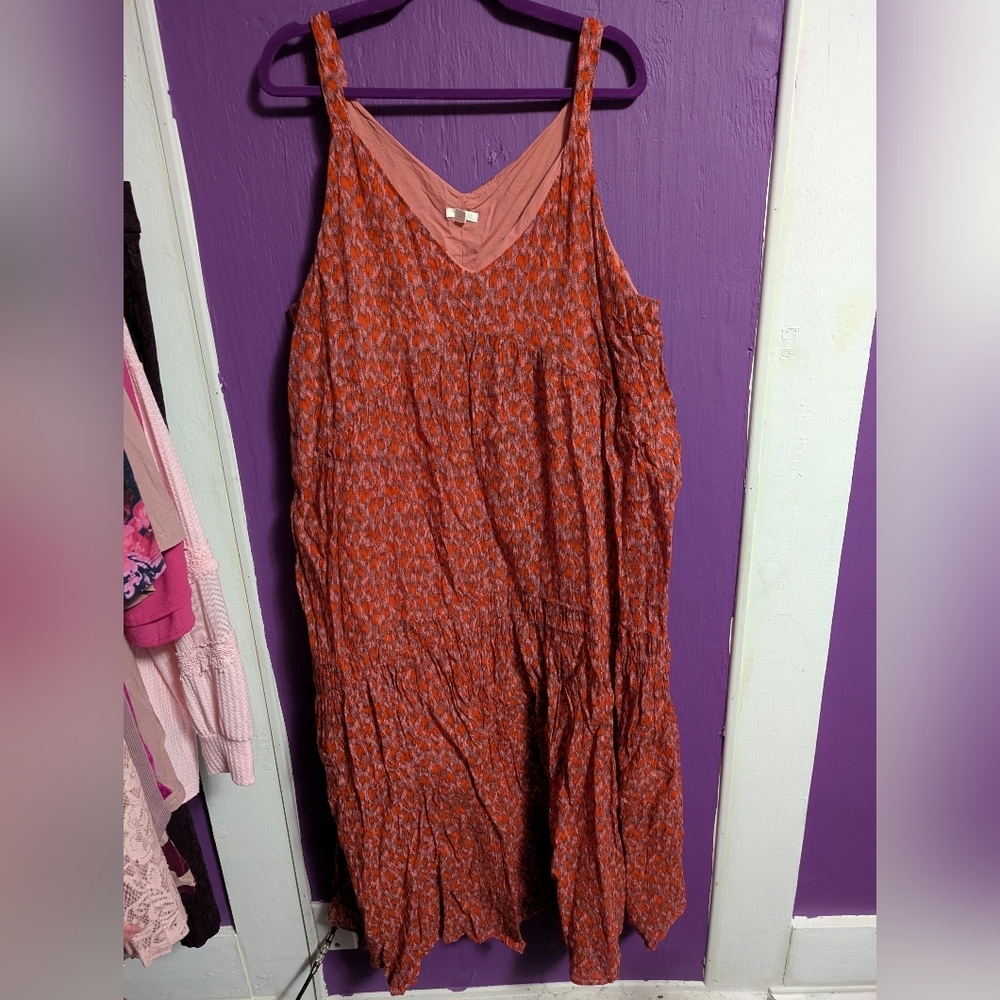 💜 Joie Red and Pink Patterned Tank Maxi Dress XXL 1X 2X 16 18 20